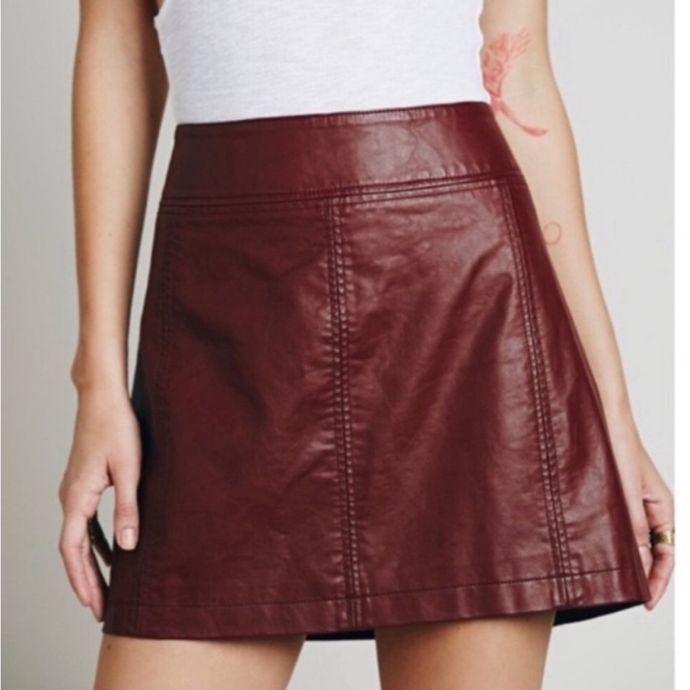 Free People Faux Leather Mini Skirt, Wine Color, Size 4